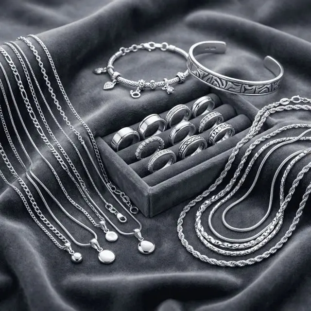 Sterling silver chains, bracelets and rings
