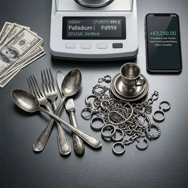 Bent and broken silver spoons and trays
