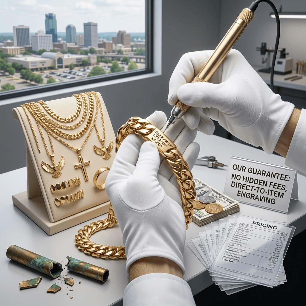 Cheap hip hop jewelry Little Rock — solid gold Cuban link chains and custom pendants at Unique Jewelry Park Plaza