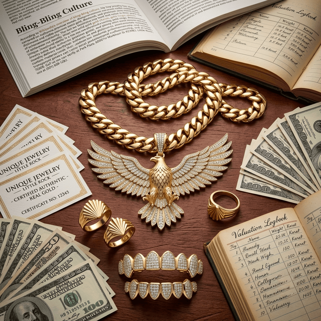 Best hip hop jewelry Little Rock — solid gold Cuban links, custom pendants and grillz at Unique Jewelry Park Plaza, 6000 W Markham St #2082. Pawn Shop Rodney Parham Little Rock