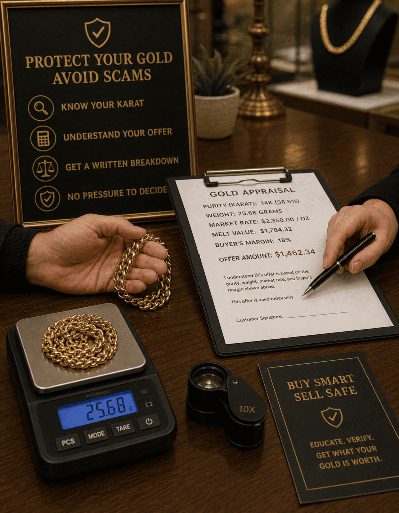 Convert gold to cash Little Rock safely — transparent valuation, XRF testing, and written offer at Unique Jewelry Park Plaza