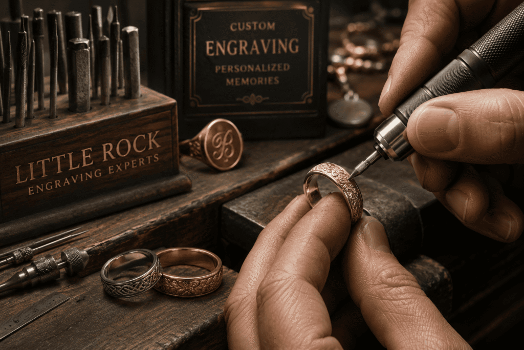 Jewelry engraving Little Rock — custom ring and pendant engraving at Unique Jewelry Park Plaza same-day service