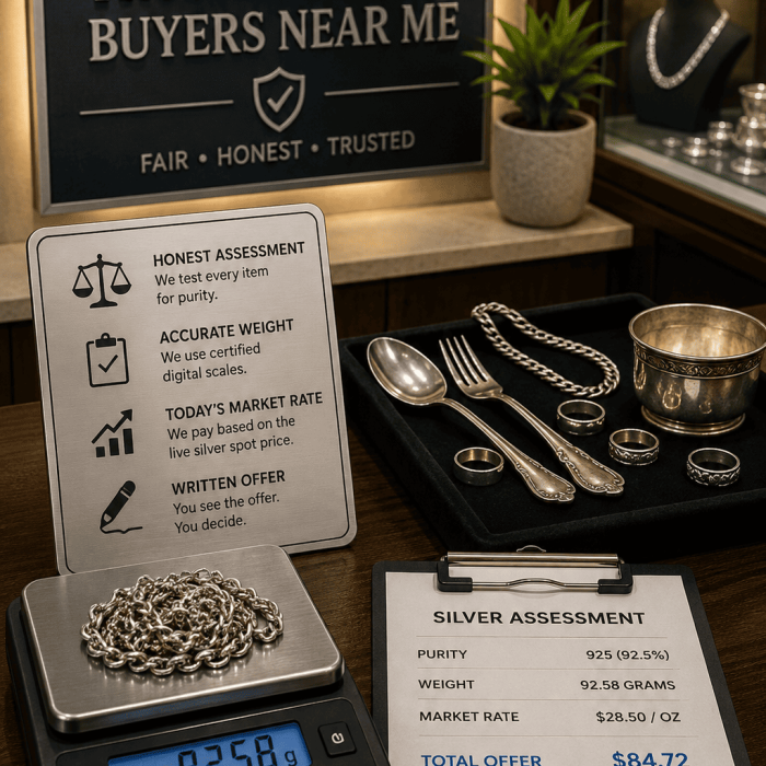 Silver buyers near me in Little Rock AR — sterling silver jewelry, flatware, and coins assessed at Unique Jewelry Park Plaza