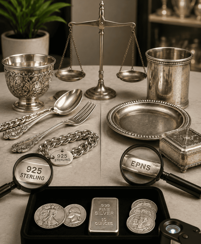 Sterling silver vs silver-plated — testing and hallmark identification at Unique Jewelry Park Plaza, Little Rock AR silver buyers near me