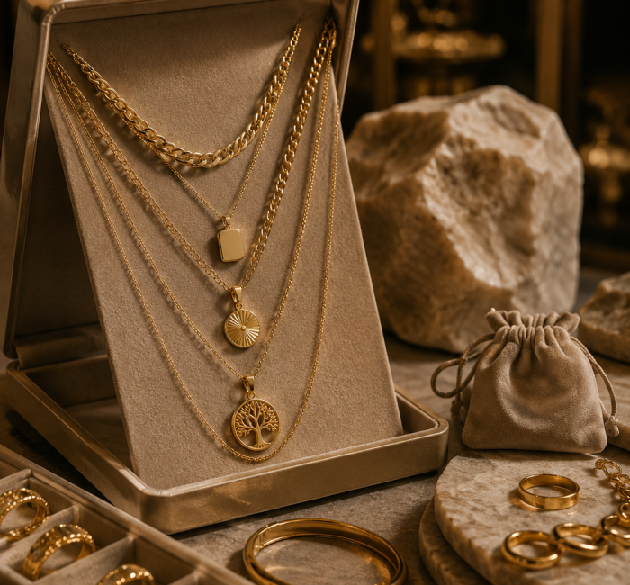 Gen Z jewelry Little Rock featuring trendy rings, layered necklaces, and modern gold jewelry.